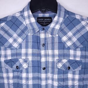 Cody James Shirt Mens Medium Plaid Blue, White Regular Fit Western Cowboy Rodeo